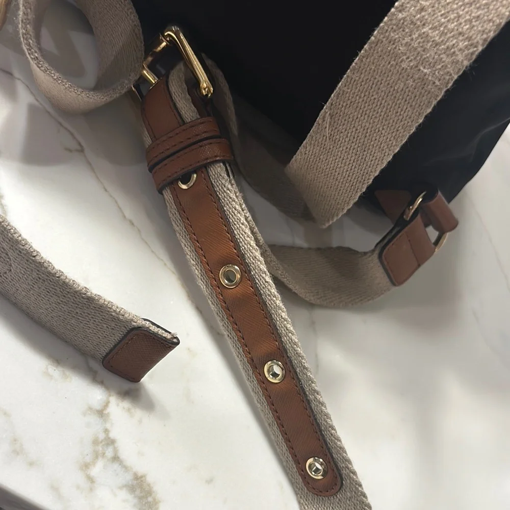 Michael Kors Black and Tan Backpack with Leather Accents